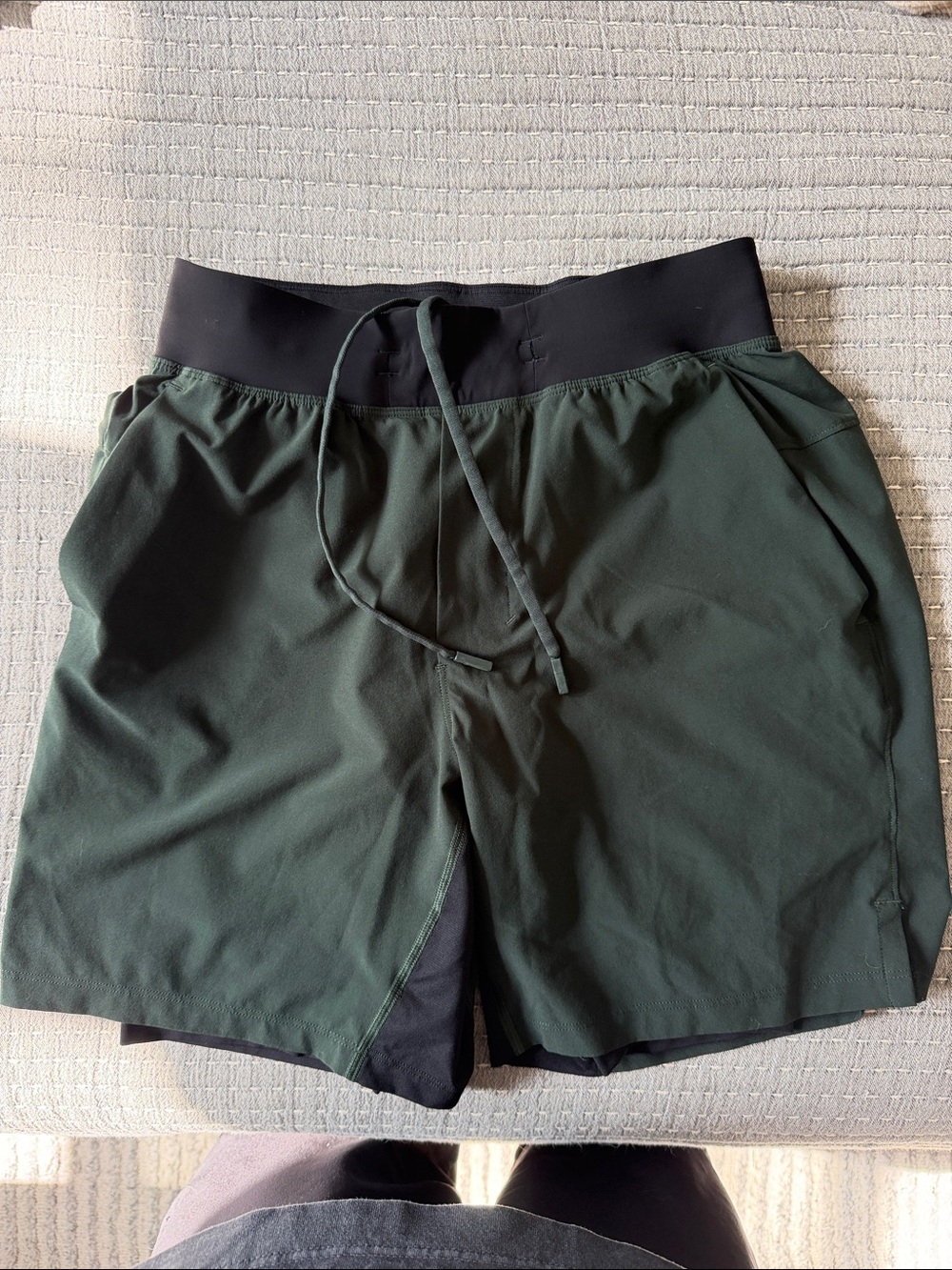 lululemon athletica Men's Dark Green Athletic Shorts with Black Waistband